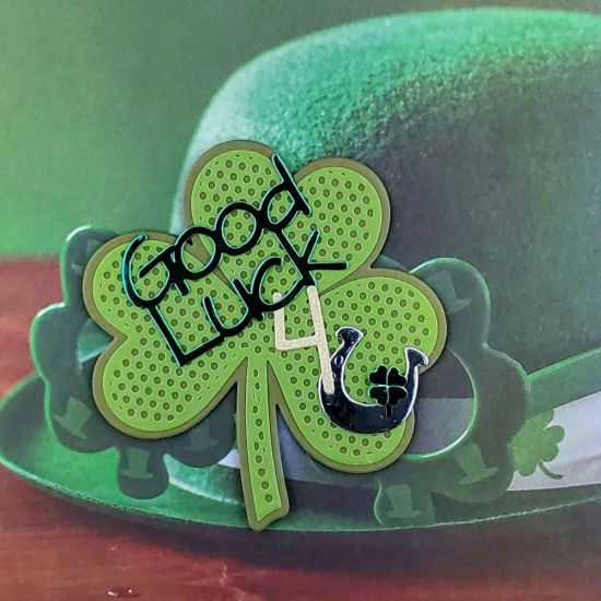 Good luck
Shamrock fold it. Good luck from piggy bank die set, leprechaun dies for horseshoe

