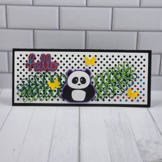 Hello
Dotted bkg. Panda pudgie. Leaf die
