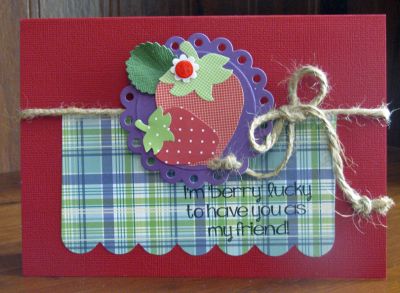 berry lucky...
stawberries2stamp and dies.  plus panel from framelit flip it circle #2 AND mini flower from mini flower die set
