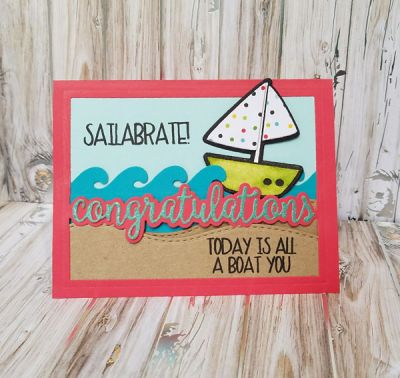Sailabrate
sailboat2stamp +dies. sizzix horizontal card front drop in die set. wave from sandal dies.

