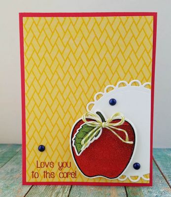 *love you to the core
apple2stamp plus dies. scallop circle die. tsol papers and embellishments
