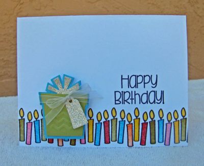 *Happy Birthday!
stamps from candles4birthdays; gifts triplits dies for cute gift.  look- embossed cheveron pattern!  :)  
