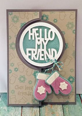 *close knit friends...
mittens2stamp +dies. Large circle flip it card die set. hello my friend circle die. inks and felt by TSOL.
