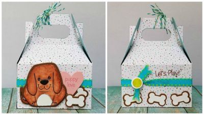 *puppy love
treat box using the handle box die. dogsugarpudie2stamp+dies. tsol papers, inks, and markers. sizzix/sb heart die.
