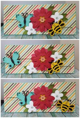 *double slider card
no stamping on this one.  slider dies. bee triplits. butterfly triplits.  flowers (not sure what set)
Keywords: TriplitBee TriplitButterfly