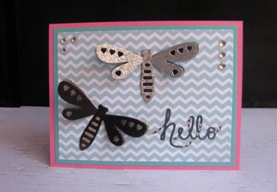 *hello
dragonfly triplit. tsol paper. sizzix hello stamp
