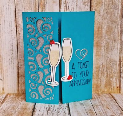 a toast...
words4toasting/dies... sizzix A2 half card and border dies. strawberry from goodies4toast die set
