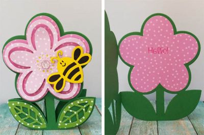 hello
sizzix flower fold it. bee triplit. sizzix hello stamp. papers tsol.
