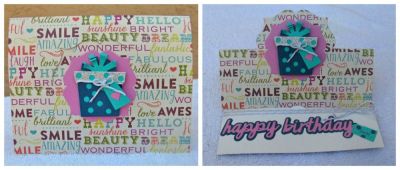 *Happy Birthday stand up card
gift triplits.  regal stand up card die which also includes the happy birthday words.
