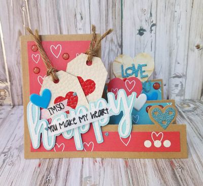 you make me happy
happy statement word stamps/die set. heart step up. papers, embellishments, and inks tsol.
