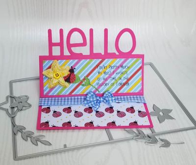 Hello
word stand up card die, ladybug die from hsn tsol 5x7 shadowbox set, stamp from a card kit club
