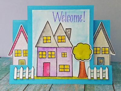 Welcome
houses4us plus dies. sizzix kind sentiments step up card die set. tsol markers and waterbrush. 

