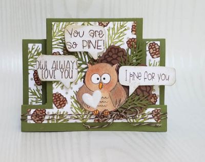 you're pine
pincones2stamp, owl pudgie, word bubble die from a card kit, small dotted die used as a stencil
Keywords: owlpudgie7