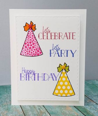 *let's celebrate
stamps to go with the party hat triplits!  Inks are TSOL. stitched rectangle die.
