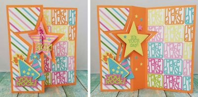 *party!
sizzix star flip it. sizzix party hat triplits. stamp by sizzix. papers TSOL
