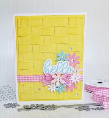 hello
ribbon border dies, hello from words4jar dies, mini flower dies
