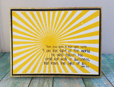*light
sunburst2stamp. light4jesus. stamped with tsol banana ink and embossed with a sparkle embossing powder.  
Keywords: light4jesus