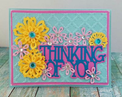 *thinking of you
shabby chic flower dies. sizzix playful embossing folder. tsol thinking of you die.
