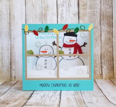 winter
5x7 shadow box, snowman2stamp, grid2die set, christmastree2stamp dies
