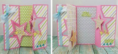 *star flip it (extra panel)
Sizzix star flip it card die set. I glued on an extra panel just for fun.  kind of like a trifold.... papers TSOL
