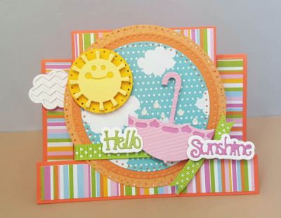 *hello sunshine
sizzix dotted framelits circle dies. you are so kind step up. sunshine triplits set.  umbrella triplits. tsol papers.
