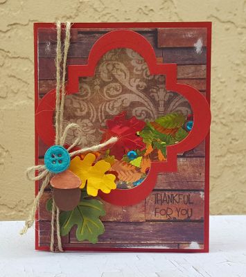 *thankful for you
shaker card using Sizzix Playful dies, and leaf Triplits. sentiment from Turkey2stamp
