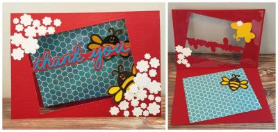 *thank you
sizzix horizontal card front drop in. sizzix bee triplits.

