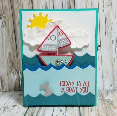 It's all a boat you
sailboat2stamp. waves and whale tail from whale die set. sunshine triplits. 
