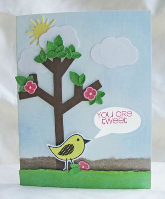 *you are tweet
sizzix bird and tree stamp and die set.  hot air balloon die set.
