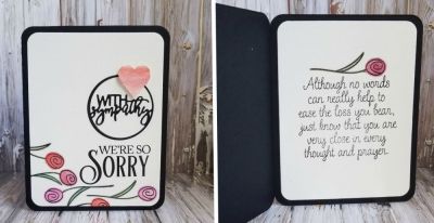 We're so sorry...
sympathy2stamp and stamp set from hsn.....Sizzix Card, Rounded Corners w/Circle Drop-ins
