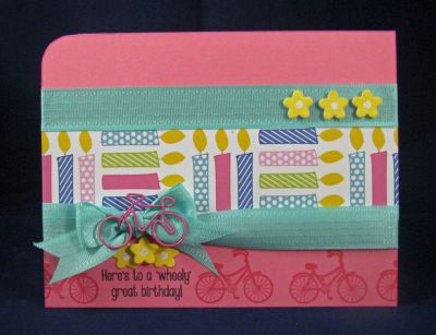 *wheely great birthday
Bicycle2stamp, tsol paper, ribbon, & paperclips
