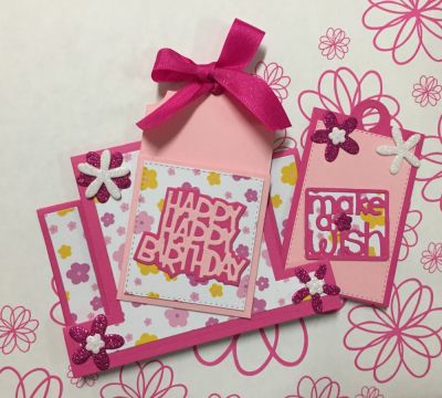 Birthday card for my 5 year old using the Kind Sentiments step up and tag holder dies
