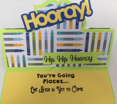 Hooray graduation card using paper and stamps from previous kits
