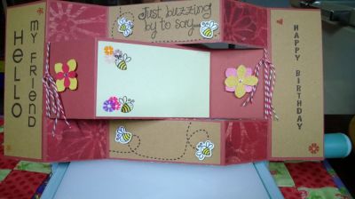 Tri-fold card
Tri-fold card using stamps from bee4me, standup4sentiments & crazy4daisies. Also using Stephanie Barnard inks.
