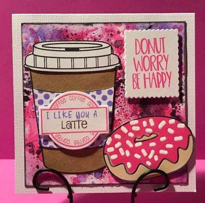 Donut Worry
Using the Donuts2Stamp set, I used the Stephanie Barnard Color Box inks for the background with a little water. I also used the Scalloped Rectangles and cut x2 to make it smaller to fit the stamp :) 
