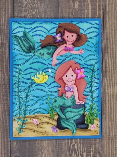 Swimming by to say happy birthday 
Keywords: Stencil sea wave mermaid glitter paste