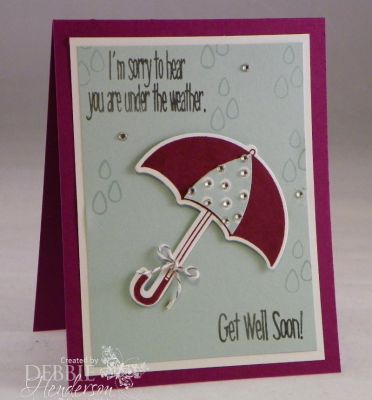 Under the Weather!
Lots of rhinestones added to make this card cheery
Keywords: umbrella rain get well cheer weather