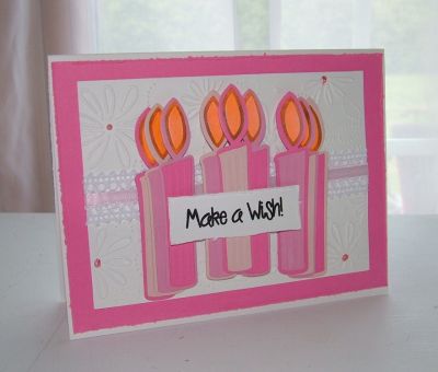 Birthday Candle Greeting Card, 7"x5".  Stamped with the 'Make a Wish' stamp and candles die cut from the same set... candles4birthdays.
