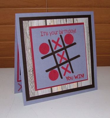 6"x6" , Birthday Greeting Card, Cardstock colors used are Gray, Black & Deep Red Plus a Wood Grain Print.
