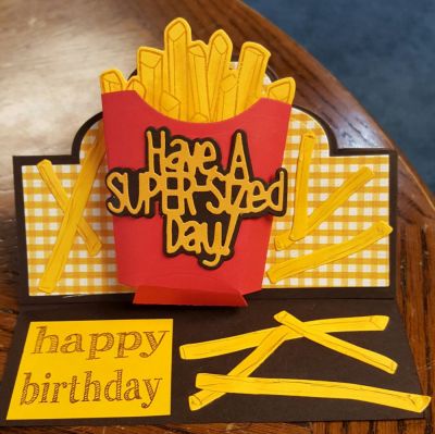Have a super sized birthday
Happy Birthday stamp from ribbon2stamp.
Love the raised French fry box. I can put money in it for a birthday or a McDonald's gift card. 
