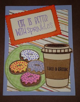 Life Is Better With Sprinkles
Wcircles, small coffee cup, donut2stamp
For coffee wrap i used a real wrap from coffee place.
