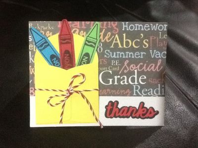 Used crayons 2 stamps and mini envelope along with the thanks die to create thank you notes for the parents that helped with my classes field trip.  This was a fun card to make.
