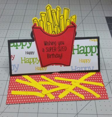 French fry Birthday
I used the french fries stamp set and dies, also the elegant stand up card die.  
Keywords: Elegant stand up card die, frenichfries2stamp, french fry dies. Birthday french fry