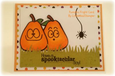 Pumpkin Fright
As soon as I saw this set, I thought "Pumpkins". A perfect dual purpose stamp set.
The spider is hand drawn and it takes 2 seconds to draw on a little face, or skip it and just have cute pumpkins =)
Keywords: pumpkins, halloween, strawberry, strawberries, strawberries2stamp, autumn, fall, thanksgiving, littlemissstamper, Little Miss Stamper