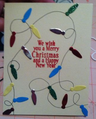 Christmas Lights using Triplits Butterfly body
Oh my goodness, the body of the butterfly looks just like a Christmas tree light. I had to make this card with it. 
Keywords: Butterfly body Christmas Lights