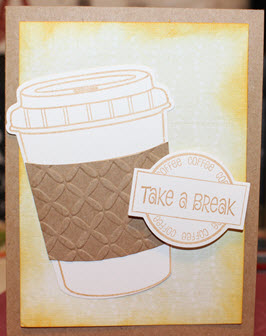 Take a Break
This card features the coffe4two stamp set. It also features the XO embossing folder.
Keywords: coffee, xo, coffee4two, take a break