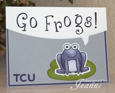 Go Frogs!
A card I made for my brother-in-law - a big TCU fan!

I love this alphabet set - its so fun that it doesn't need to be lined up to look good and I love that it includes multiples of some letters.  That makes it so much easier to use!  Thanks Stephanie!
Keywords: Froggy2Love, frog, college