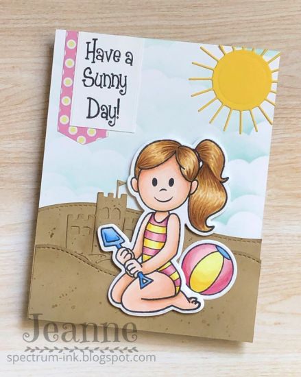 Sunny Days
Colored her with Tri-Blends.  Background is mostly die cut with the sky stenciled.
