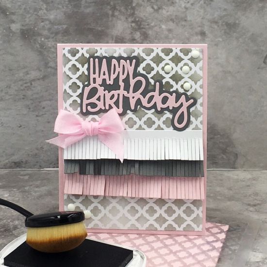 Happy Birthday
Majestic Stencil, Fancy That Word Dies, Fringe Dies,TSOL papers, ink and seam binding
