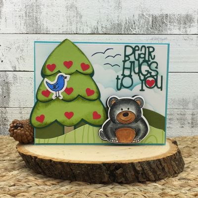 Bear Hugs
bearpudgie27, Christmastree2stamp Die, hippo2stamp, Border Dies, Heart Dies, kites2fly, TSOL papers and ink
